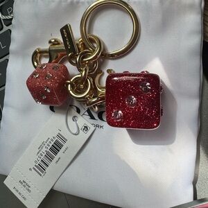 Coach Glitter Dice Keychain - Pink NWT